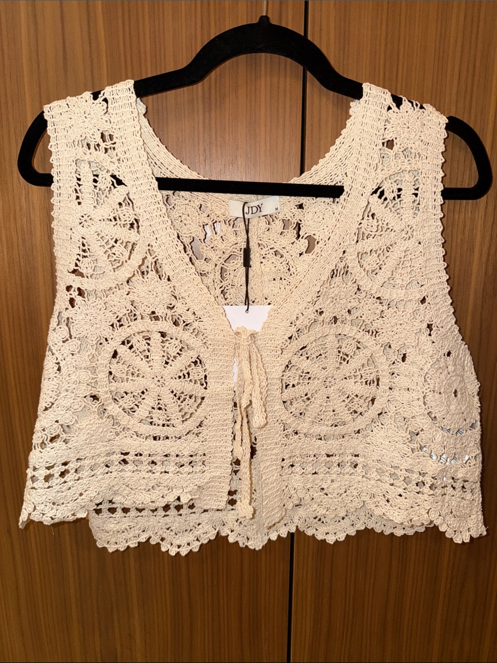 Cream Crochet Tie-Front Camisole Vest